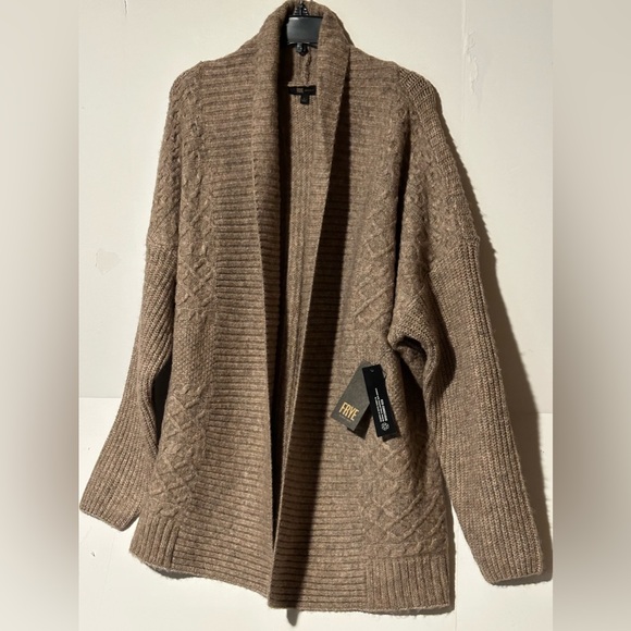 Frye Women's Brown Collar Open Knit Cardigan Sweater - Size L - Picture 9 of 12